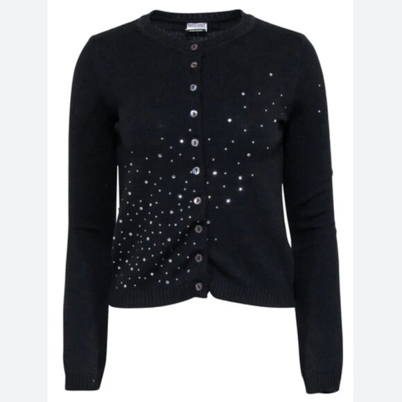 Auc Moschno Rhinestones embellished Lana Wool Black cardigan S - Picture 6 of 14